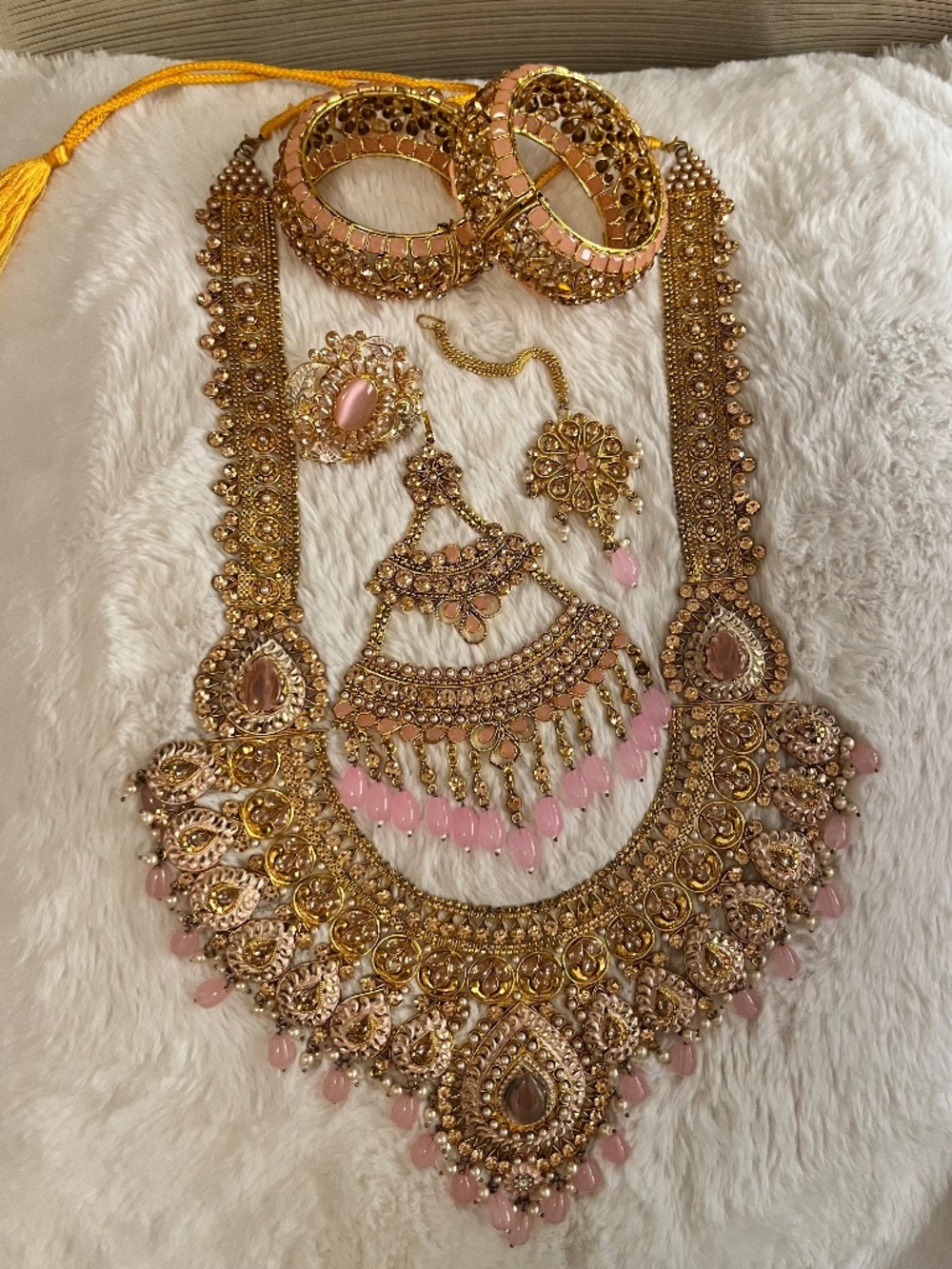 indian pakistani jewelry set, pink & gold